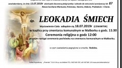 Zmarła Leokadia Śmiech. Żyła 87 lat.