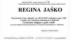 Zmarła Regina Jaśko. Żyła 78 lat.
