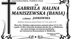 Zmarła Gabriela Halina Maniszewska. Żyła 69 lat.