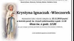 Zmarła Krystyna Ignaczak-Wieczorek. Żyła 82 lata.