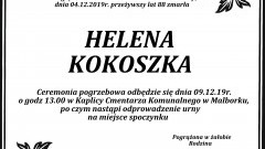 Zmarła Helena Kokoszka. Żyła 88 lat.