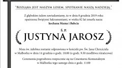 Zmarła Justyna Jarosz. Żyła 82 lata.