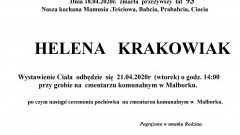 Zmarła Helena Krakowiak. Żyła 93 lata.