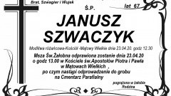 Zmarł Janusz Szwaczyk. Żył 67 lat.