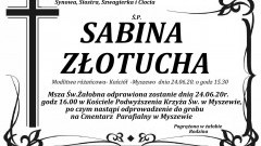 Zmarła Sabina Złotucha. Żyła 71 lat.