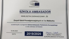 ZSP nr 3 z certyfikatem Szkoły – Ambasadora Parlamentu Europejskiego.