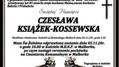 Zmarła Czesława Książek - Kossewska. Żyła 83 lata.