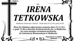 Zmarła Irena Tetkowska. Żyła 70 lat.
