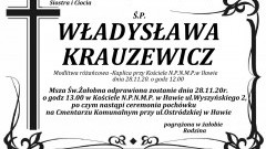 Zmarła Władysława Krauzewicz. Żyła 72 lata.