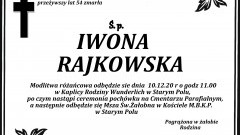 Zmarła Iwona Rajkowska. Żyła 54 lata.