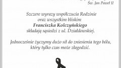 Kondolencje dla rodziny śp. Franciszka Kolczyńskiego.