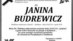 Zmarła Janina Budrewicz. Żyła 85 lat.