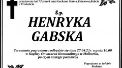 Zmarła Henryka Gabska. Żyła 73 lata.