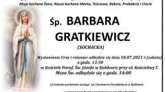 Zmarła Barbara Gratkiewicz. Żyła 74 lata.