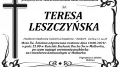 Zmarła Teresa Leszczyńska. Żyła 64 lata.