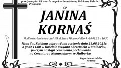 Zmarła Janina Kornaś. Żyła 86 lat.