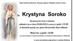 Zmarła Krystyna Soroko. Żyła 82 lata.