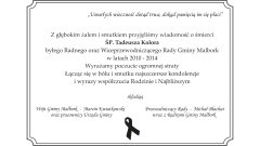 Kondolencje Wójta Gminy Malbork i pracowników Urzędu Gminy oraz Przewodniczącego&#8230;