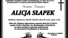 Zmarła Alicja Słapek. Żyła 71 lat.