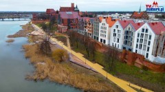 Malbork. Budowa bulwaru i kamienic nad Nogatem. Zobacz najnowsze nagranie z drona w 4K - styczeń 2022