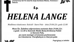 Zmarła Helena Lange. Żyła 92 lata.