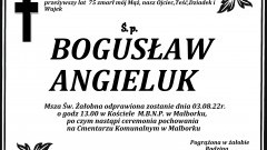 Zmarł Bogusław Angieluk. Żył 75 lat.