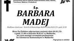 Zmarła Barbara Madej. Miała 83 lata.