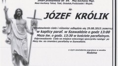 ZMARŁ JÓZEF KRÓLIK. ŻYŁ 84 LATA