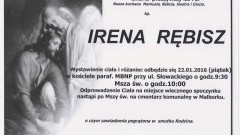 Zmarła Irena Rębisz. Żyła 75 lat.