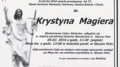 Zmarła Krystyna Magiera. Żyła 73 lata.