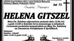 Zmarła Helena Gitszel. Żyła 71 lat
