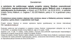 Ogłoszenie o wyłożeniu do publicznego wglądu projektu zmiany Studium uwarunkowań i kierunków zagospodarowania przestrzennego Gminy Malbork - 19.04.2016