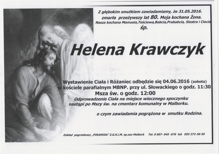 Zmarła Helena Krawczyk. Żyła 80 lat.