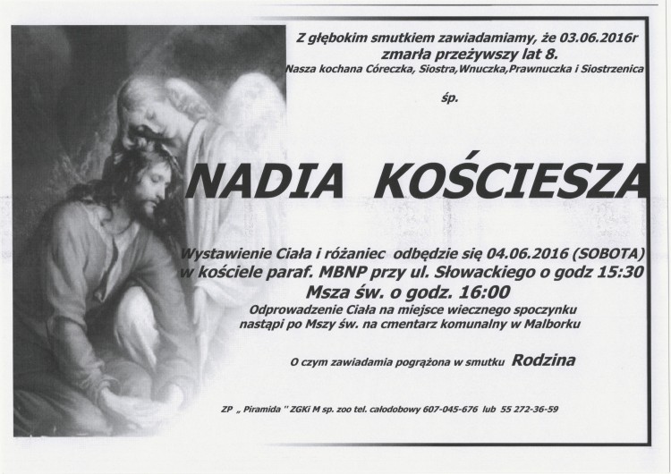 Zmarła Nadia Kościesza. Żyła 8 lat.