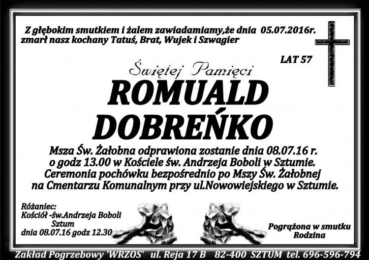 Zmarł Romuald Dobreńko. Żył 57 lat.