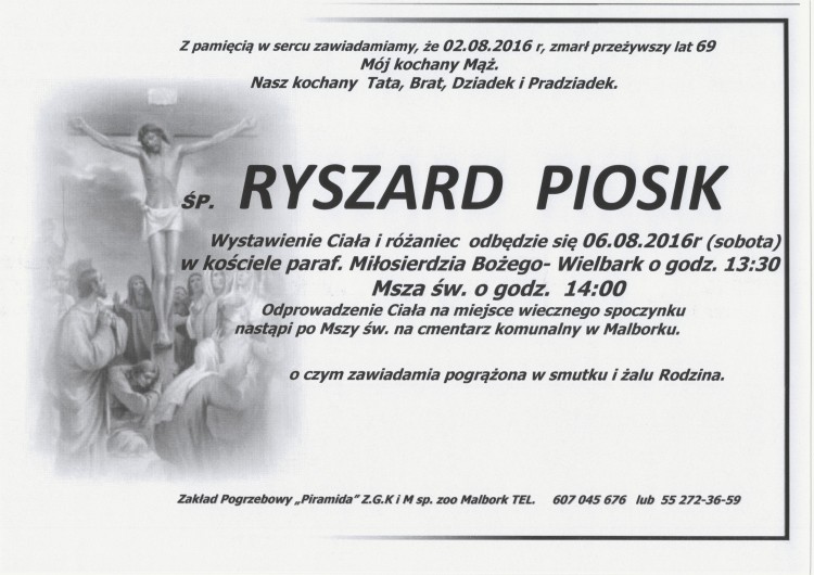 Zmarł Ryszard Piosik. Żył 69 lat.