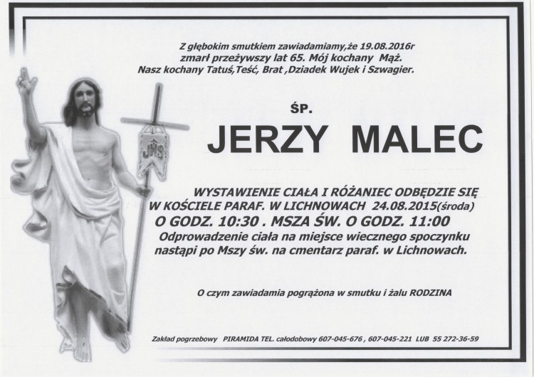 Zmarł Jerzy Malec. Żył 65 lat.