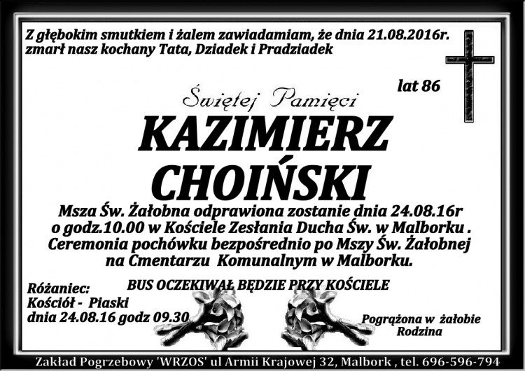 Zmarł Kazimierz Choiński. Żył 86 lat.