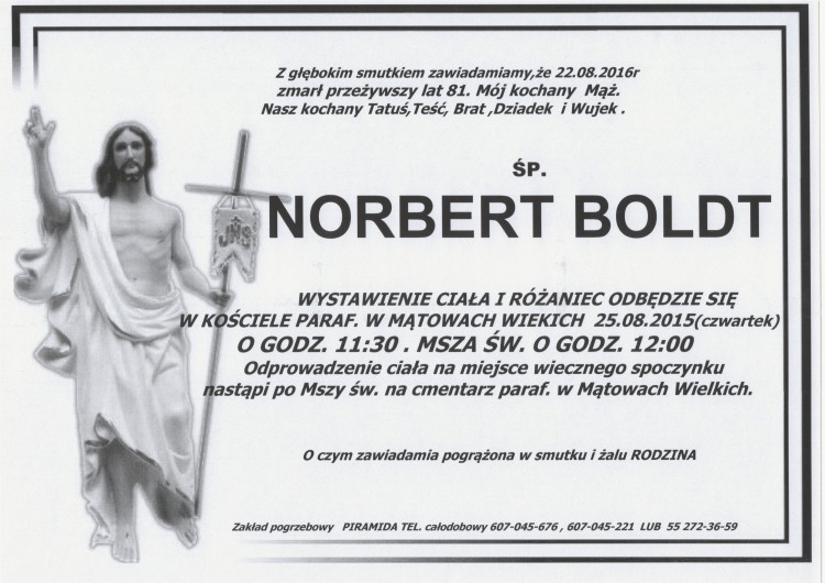 Zmarł Norbert Boldt. Żył 81 lat.