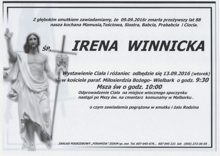 Zmarła Irena Winnicka. Żyła 88 lat.