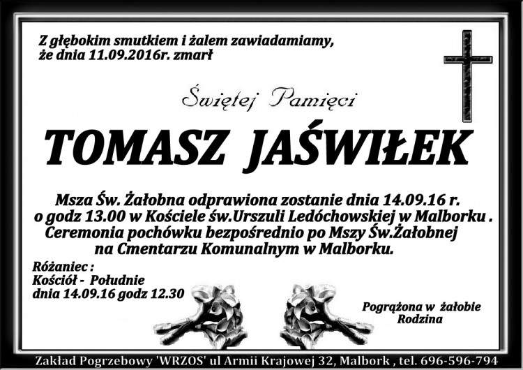 Zmarł Tomasz Jaświłek.