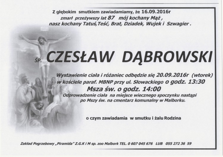 Zmarł Czesław Dąbrowski. Żył 87 lat.