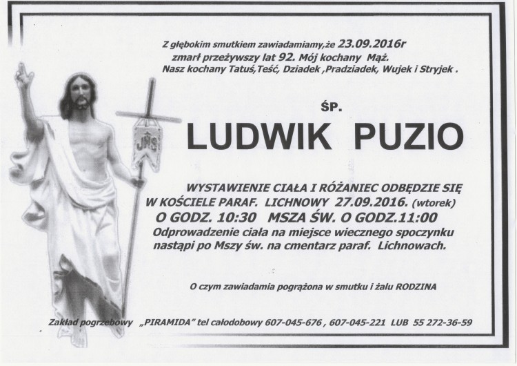 Zmarł Ludwik Puzio. Żył 92 lata.