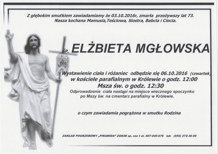 Zmarła Elżbieta Mgłowska. Żyła 73 lata.