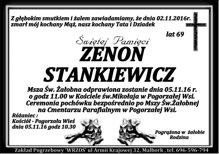 Zmarł Zenon Stankiewicz. Żył 69 lat.