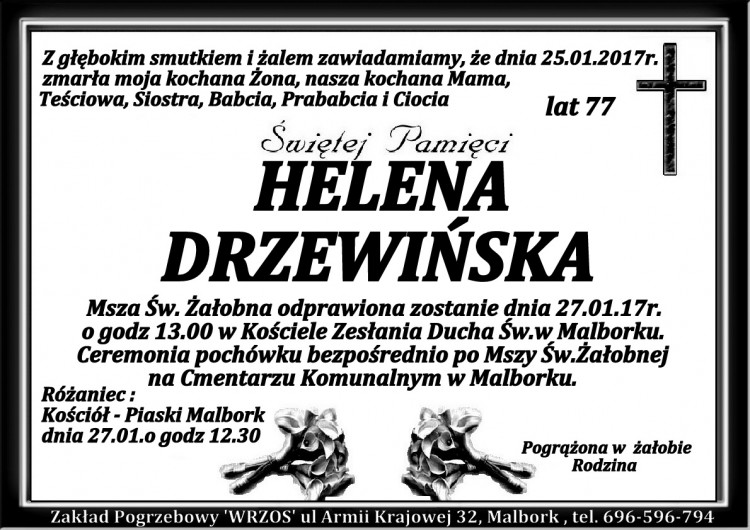 Zmarła Helena Drzewińska. Żyła 77 lat
