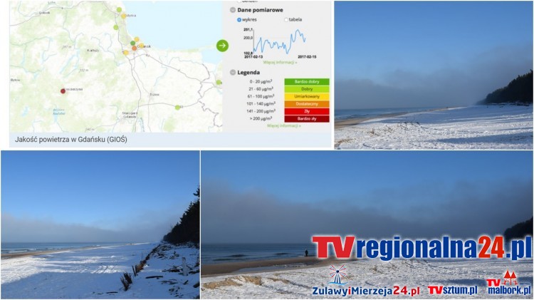 Sztutowo. Plaża zimą ze smogiem w tle - 15.02.2017 