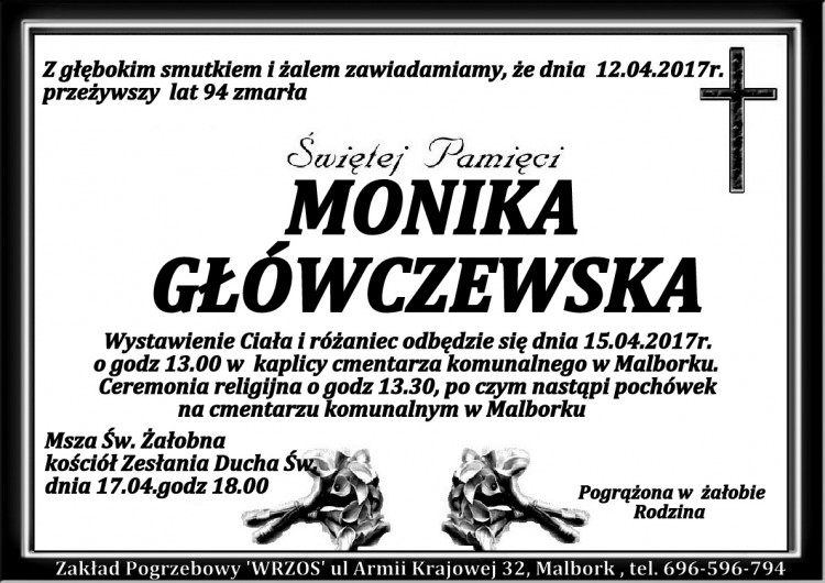 Zmarła Monika Główczewska. Żyła 94 lata.