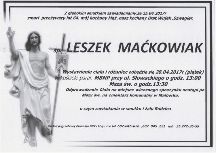 Zmarł Leszek Maćkowiak. Żył 64 lata.