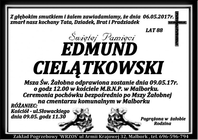 Zmarł Edmund Cielątkowski. Żył 88 lat.